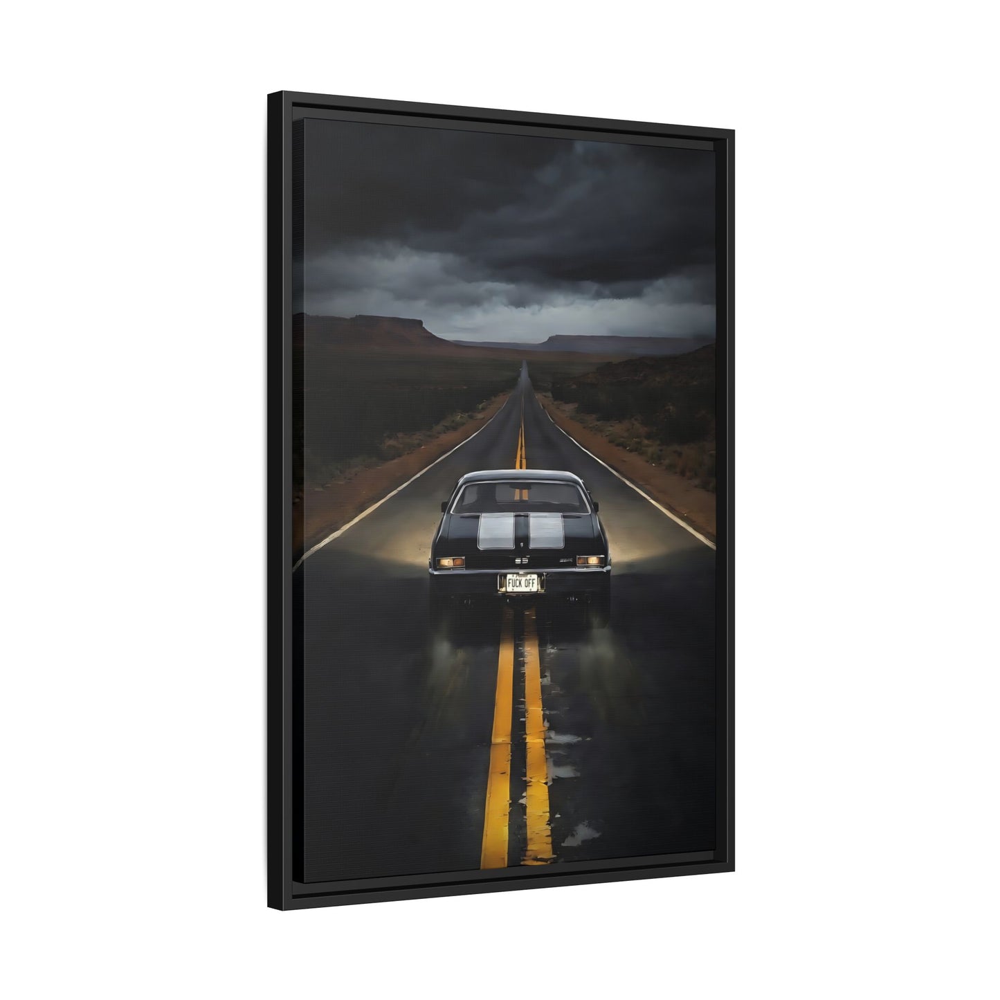 Vintage SS, Chevy,  Muscle Car Roadway "F You" On License Plate, Matte Framed Canvas