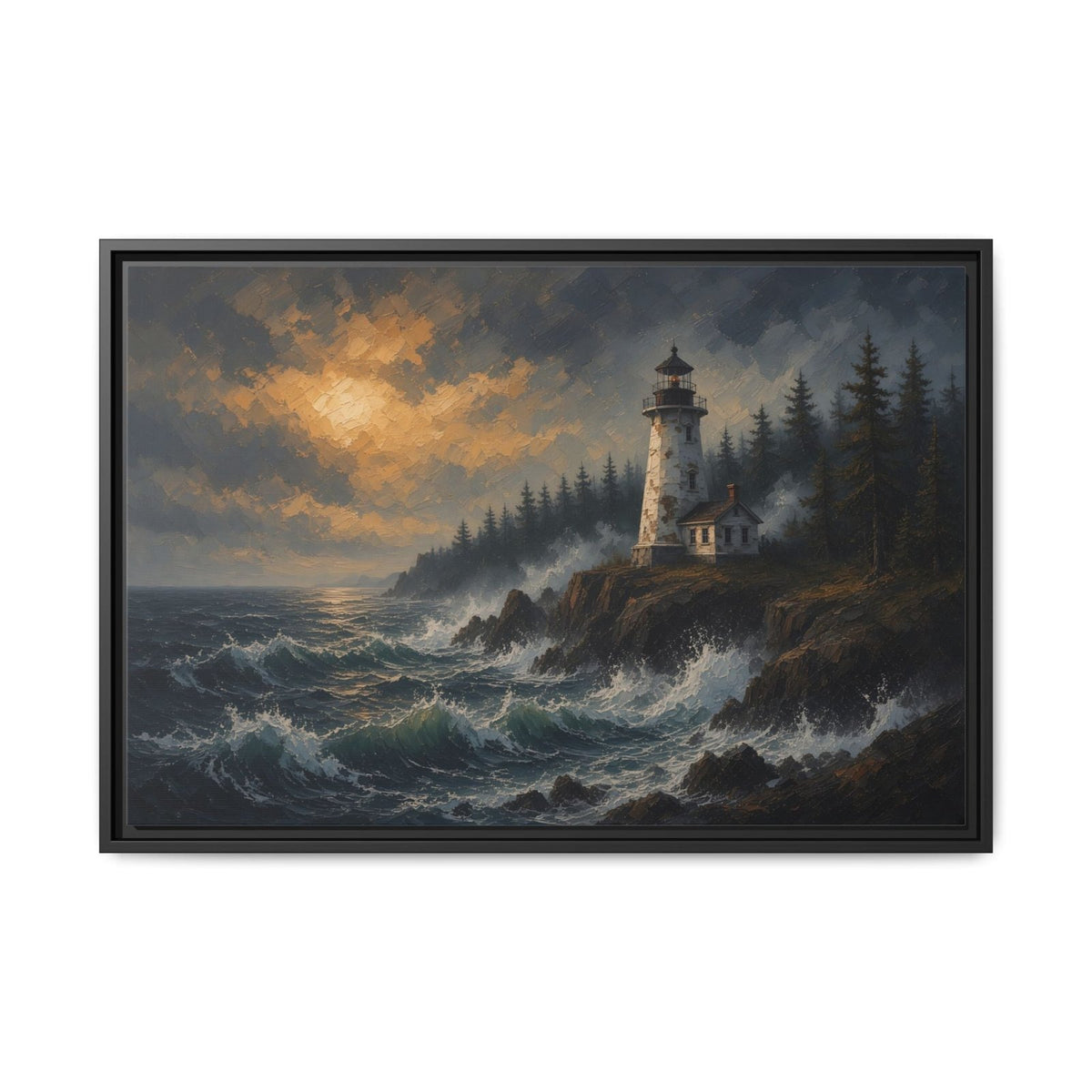 Storm Watch | Lighthouse Framed Canvas