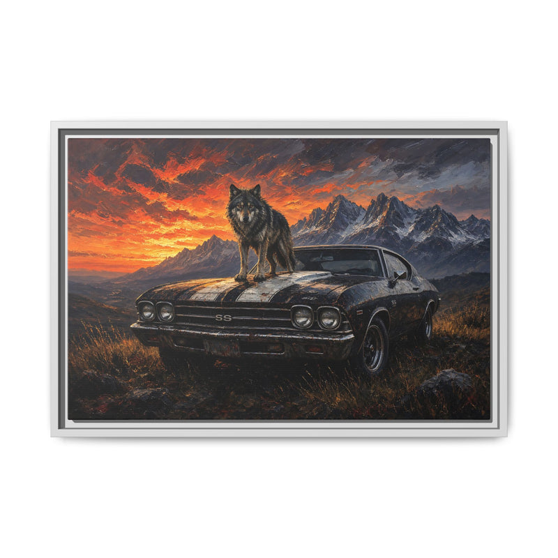 King Of The Hood - Wolf On Muscle Car – Mountain Sunset Canvas