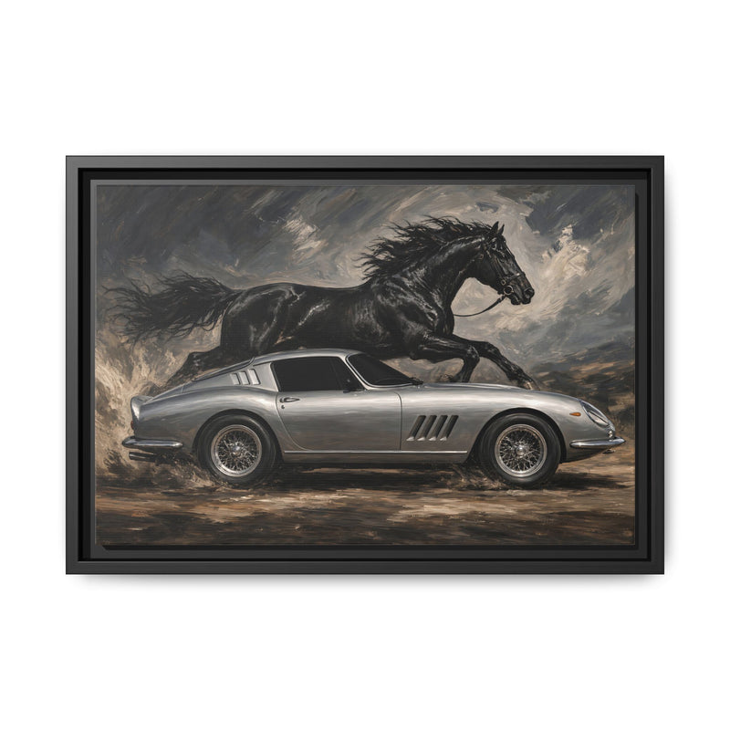 Horsepower | Vintage Sports Car & Stallion Framed Canvas