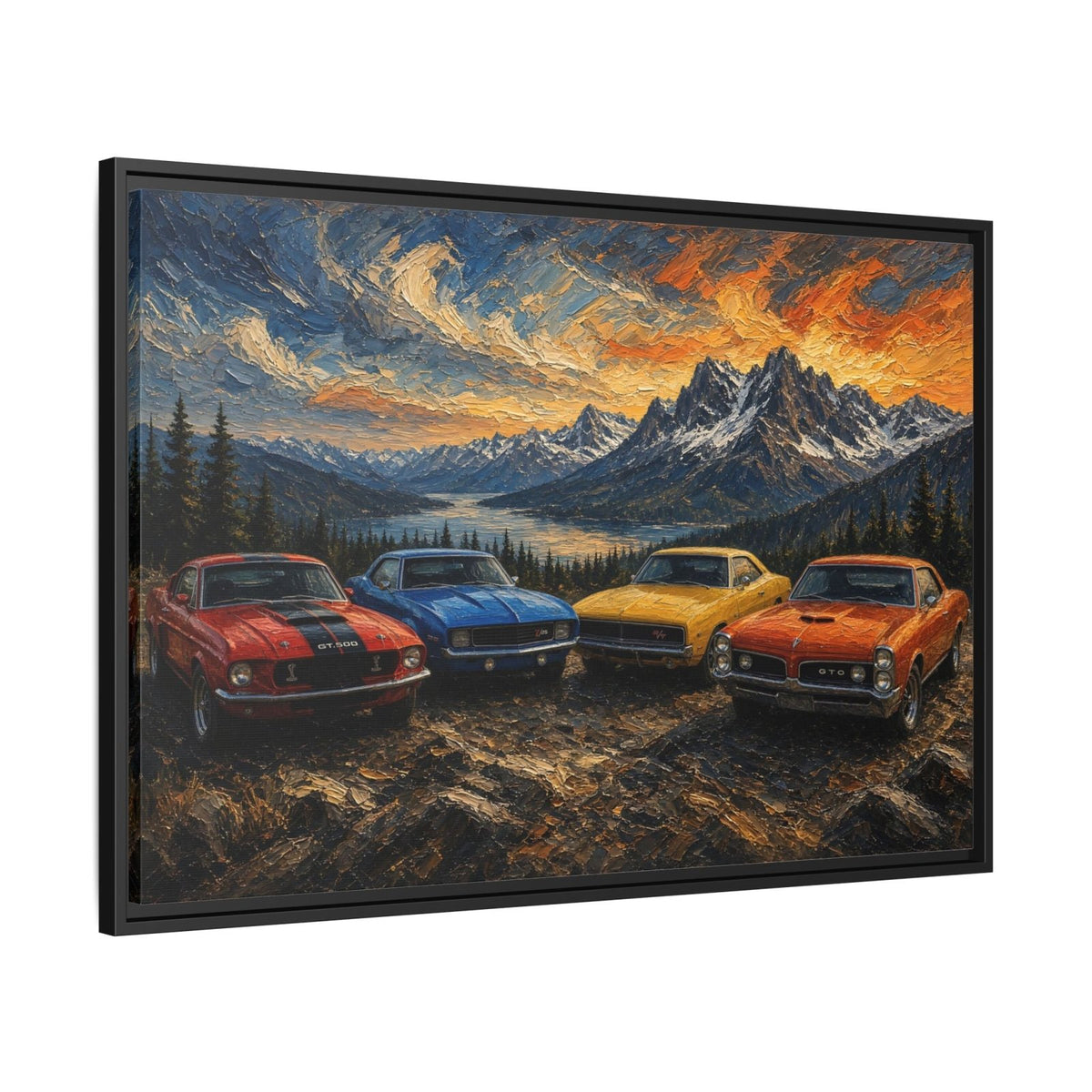 Vintage Muscle Cars | Sunset Overlook Framed Canvas