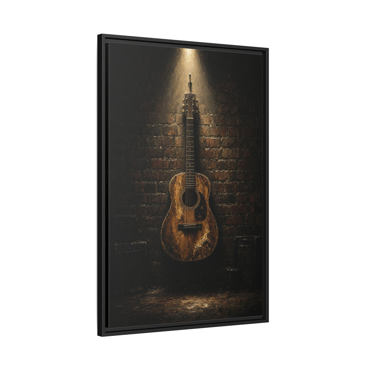 Worn Acoustic Guitar On Brick Wall Canvas | Music Decor
