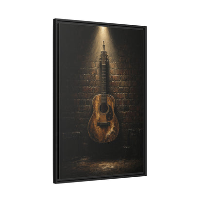 Worn Acoustic Guitar On Brick Wall Canvas | Music Decor