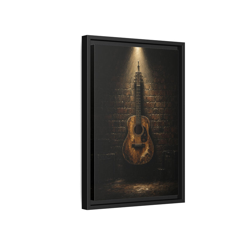 Worn Acoustic Guitar On Brick Wall Canvas | Music Decor