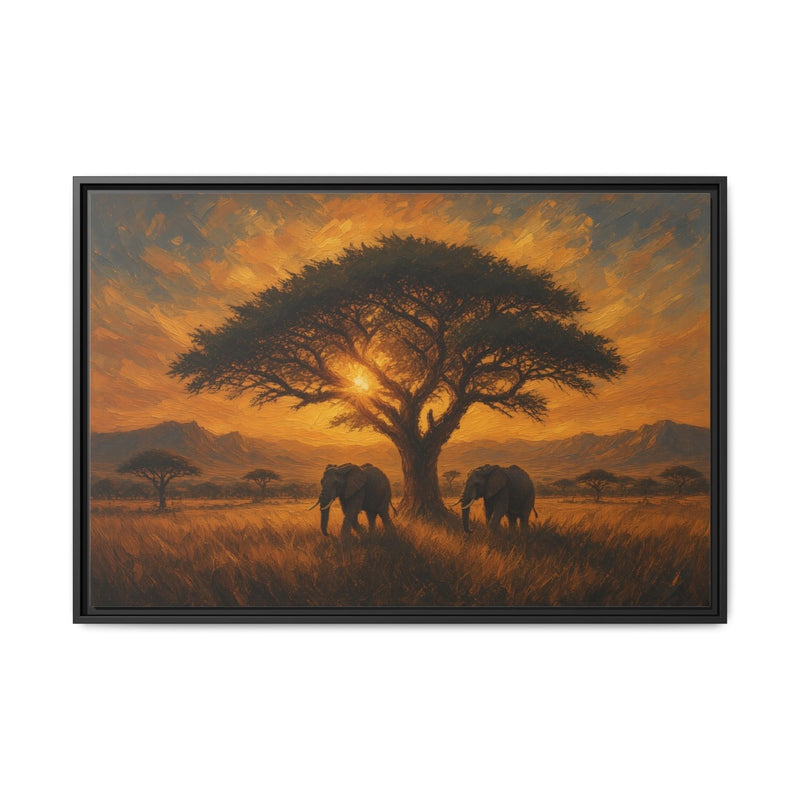 Savanna Giants | Elephant Sunset Framed Canvas