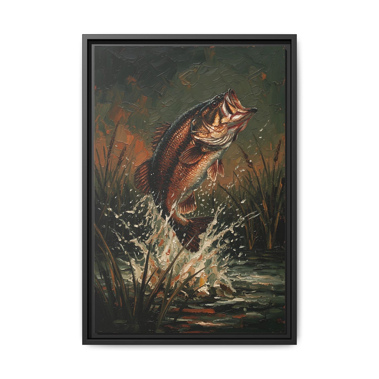 Framed Canvas Art — Leaping Bass Fish Print