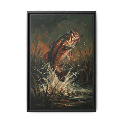 Framed Canvas Art — Leaping Bass Fish Print