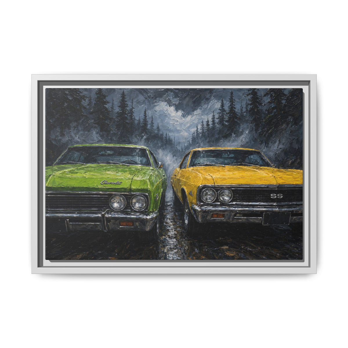 Green & Yellow Muscle Cars – Forest Road Canvas