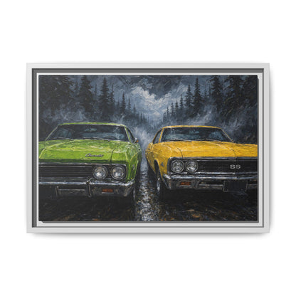 Green & Yellow Muscle Cars – Forest Road Canvas
