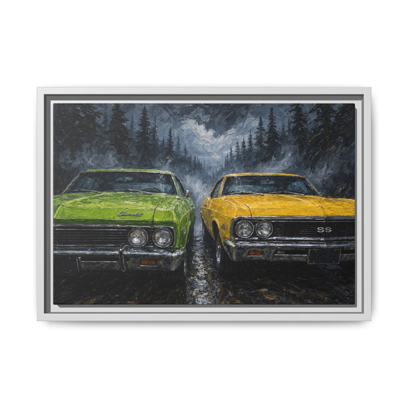 Green & Yellow Muscle Cars – Forest Road Canvas