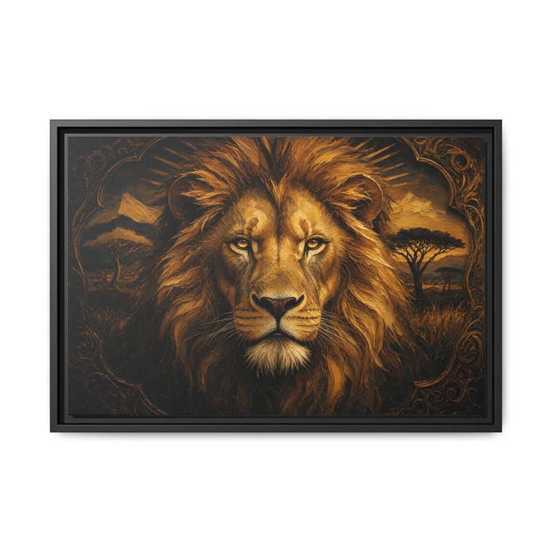 Golden King | Framed Lion Portrait Canvas