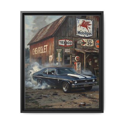 Chevy Muscle Car Canvas Framed | Rustic Gas Station Wall Art