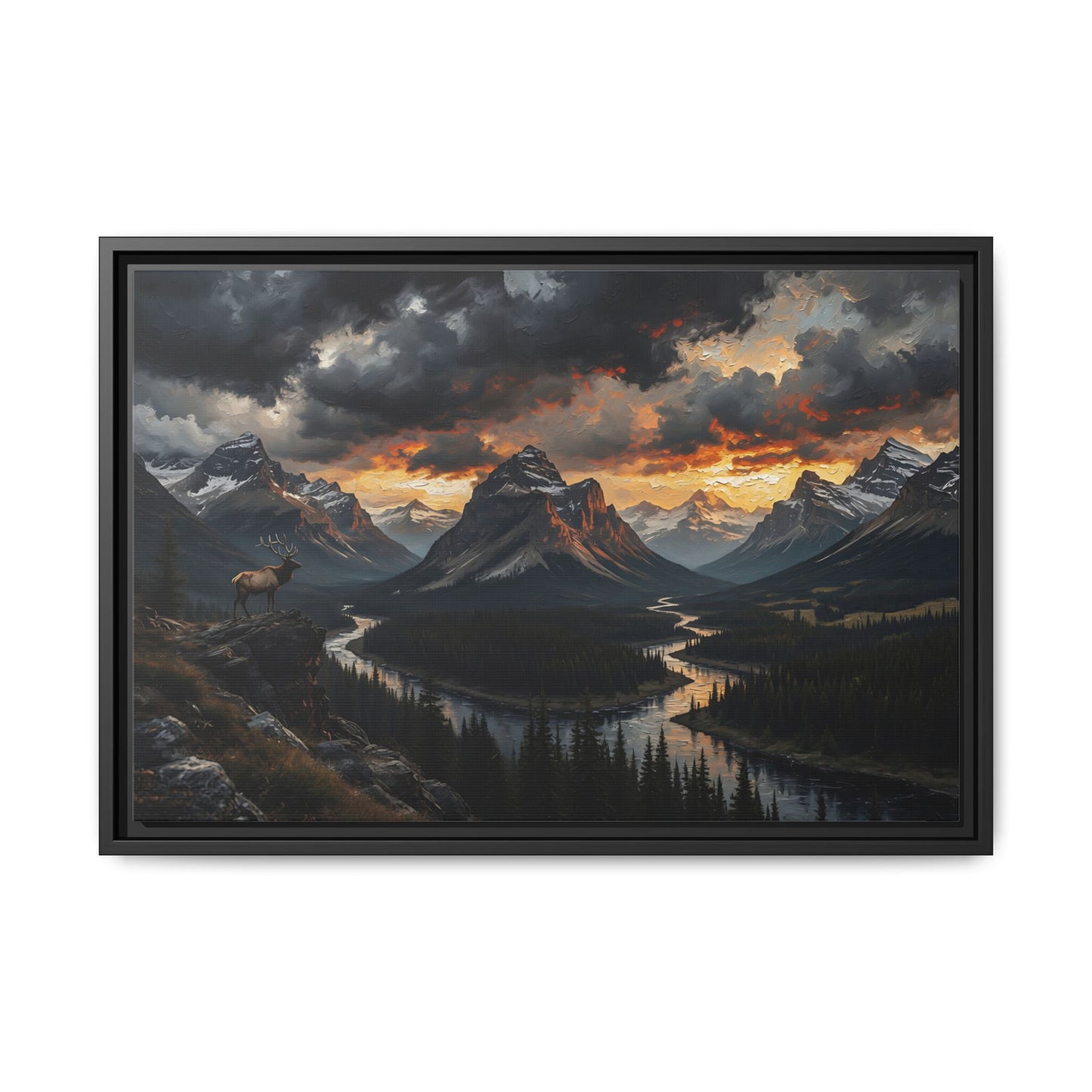 Elk Ridge Moody Mountain Sunset Landscape | Framed Matte Canvas -
