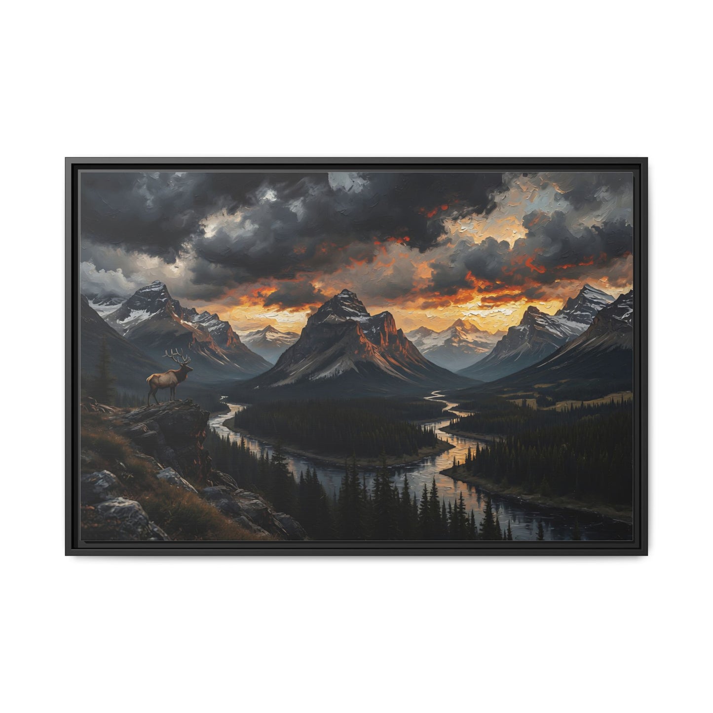 Elk Ridge Moody Mountain Sunset Landscape | Framed Matte Canvas -