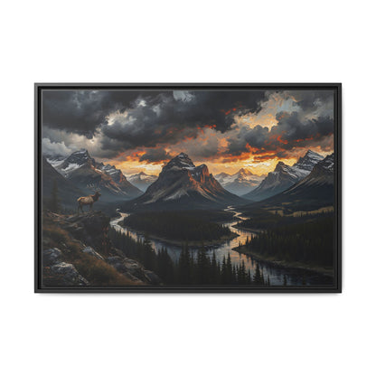 Elk Ridge Moody Mountain Sunset Landscape | Framed Matte Canvas -