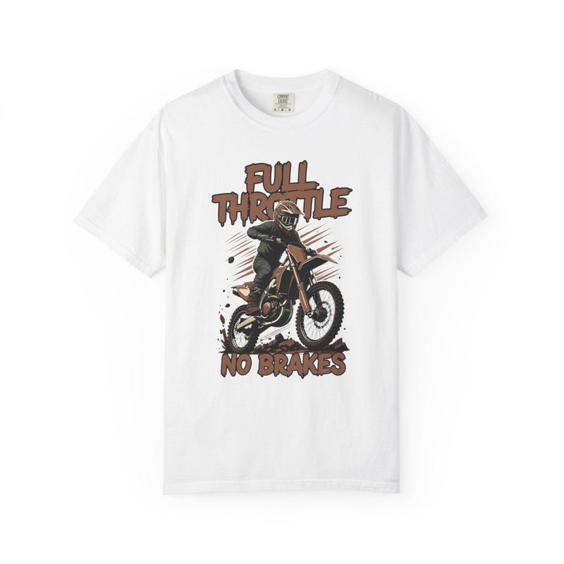 White motocross t-shirt with Full Throttle No Brakes rider graphic on front
