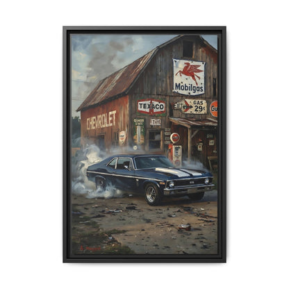 Chevy Muscle Car Canvas Framed | Rustic Gas Station Wall Art