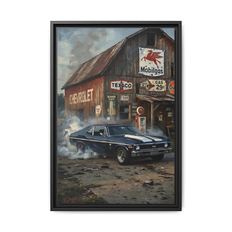 Chevy Muscle Car Canvas Framed | Rustic Gas Station Wall Art