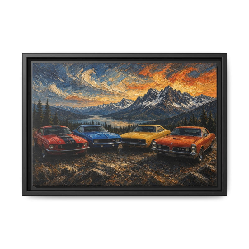 Vintage Muscle Cars | Sunset Overlook Framed Canvas