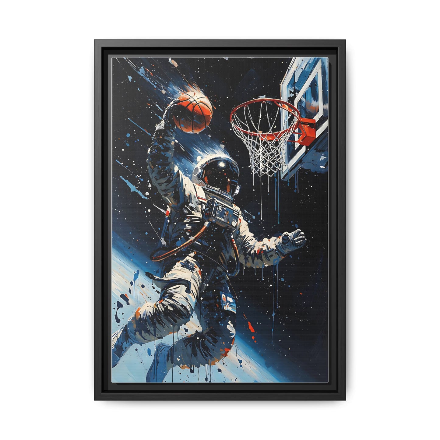 Basketball - Space Astronaut Dunking -| Framed Matte Canvas Wall Art