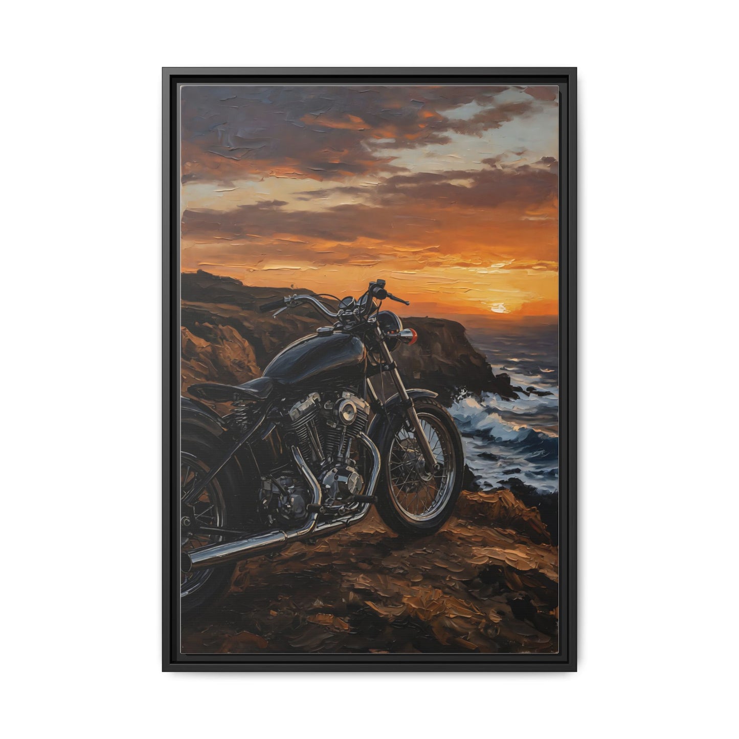 Framed Motorcycle Sunset Canvas Print