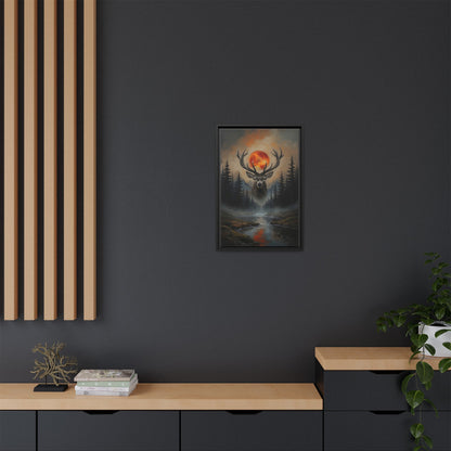 Stag Silhouette with Blood Moon -  Framed Matte Canvas Art