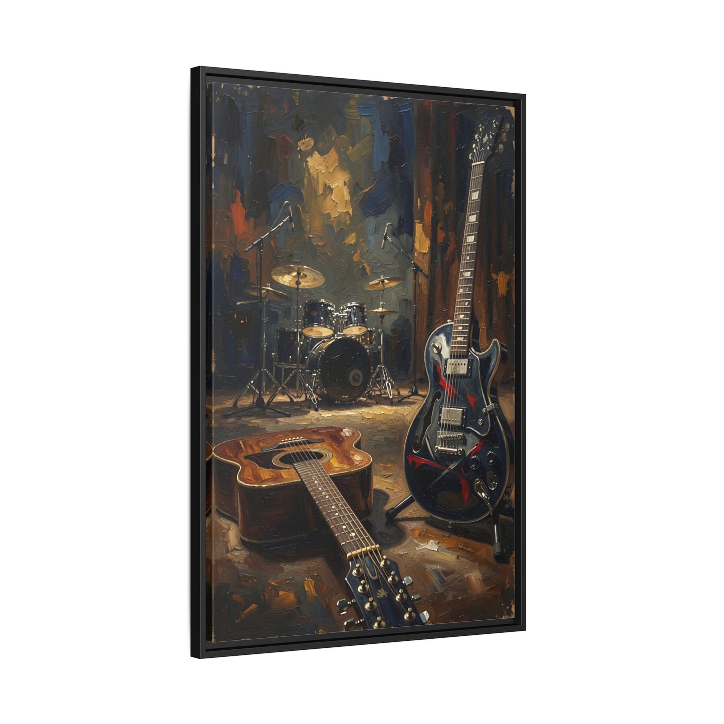 Framed Rock N Roll Matte Canvas - Vintage Guitar & Drum Set Music Wall Art