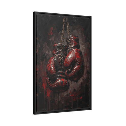 Framed Boxing Gloves Canvas Print — Gritty Blood & Leather Sports Wall Art