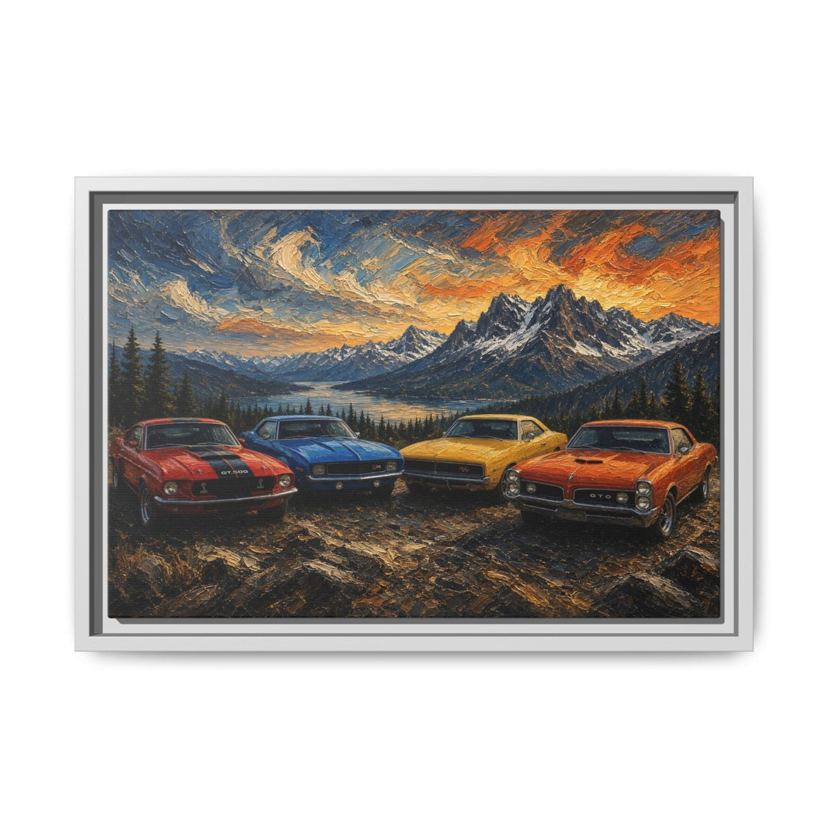 Vintage Muscle Cars | Sunset Overlook Framed Canvas