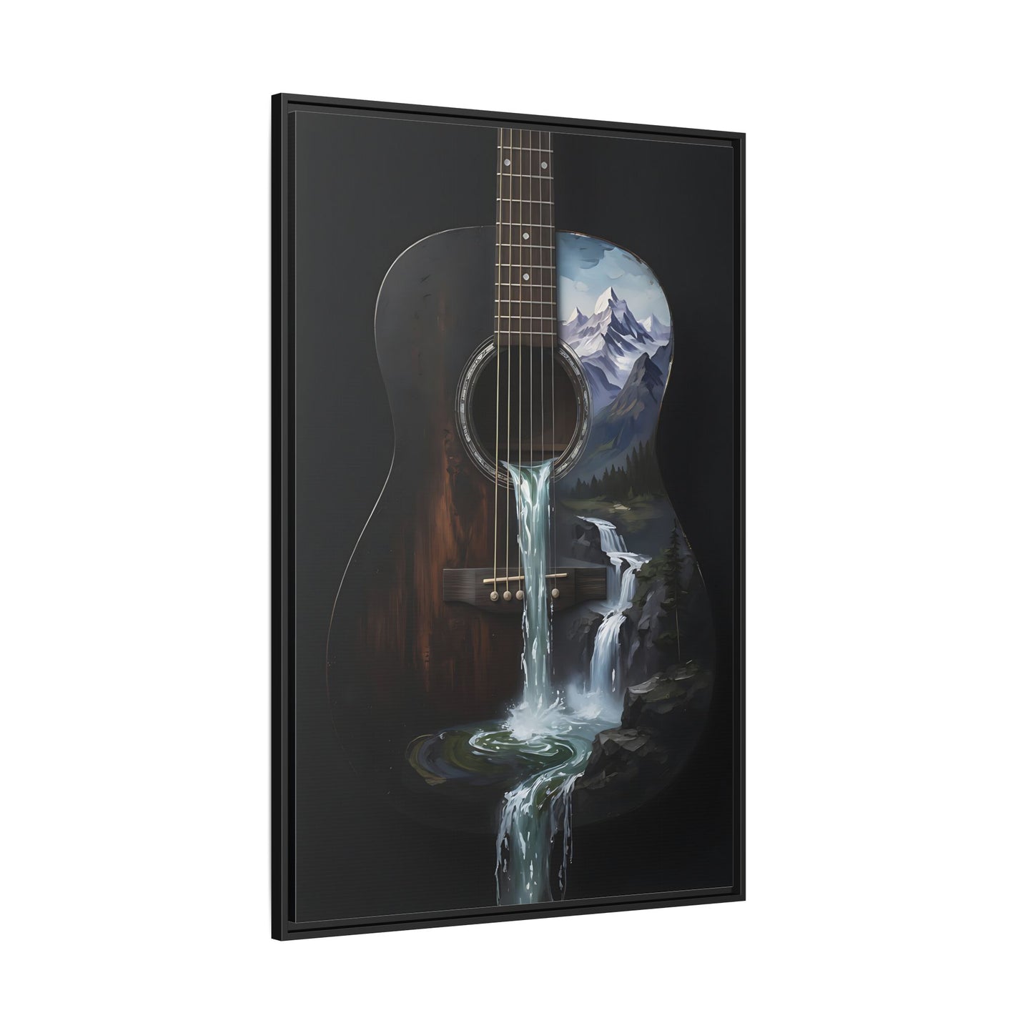 Guitar Waterfall Painting Framed Cavas  | Music Landscape Wall Art