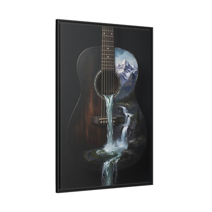 Guitar Waterfall Painting Framed Cavas  | Music Landscape Wall Art