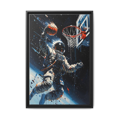 Basketball - Space Astronaut Dunking -| Framed Matte Canvas Wall Art