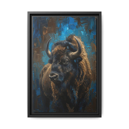 Framed Bison Matte Canvas Wall Art — Rustic Buffalo Portrait