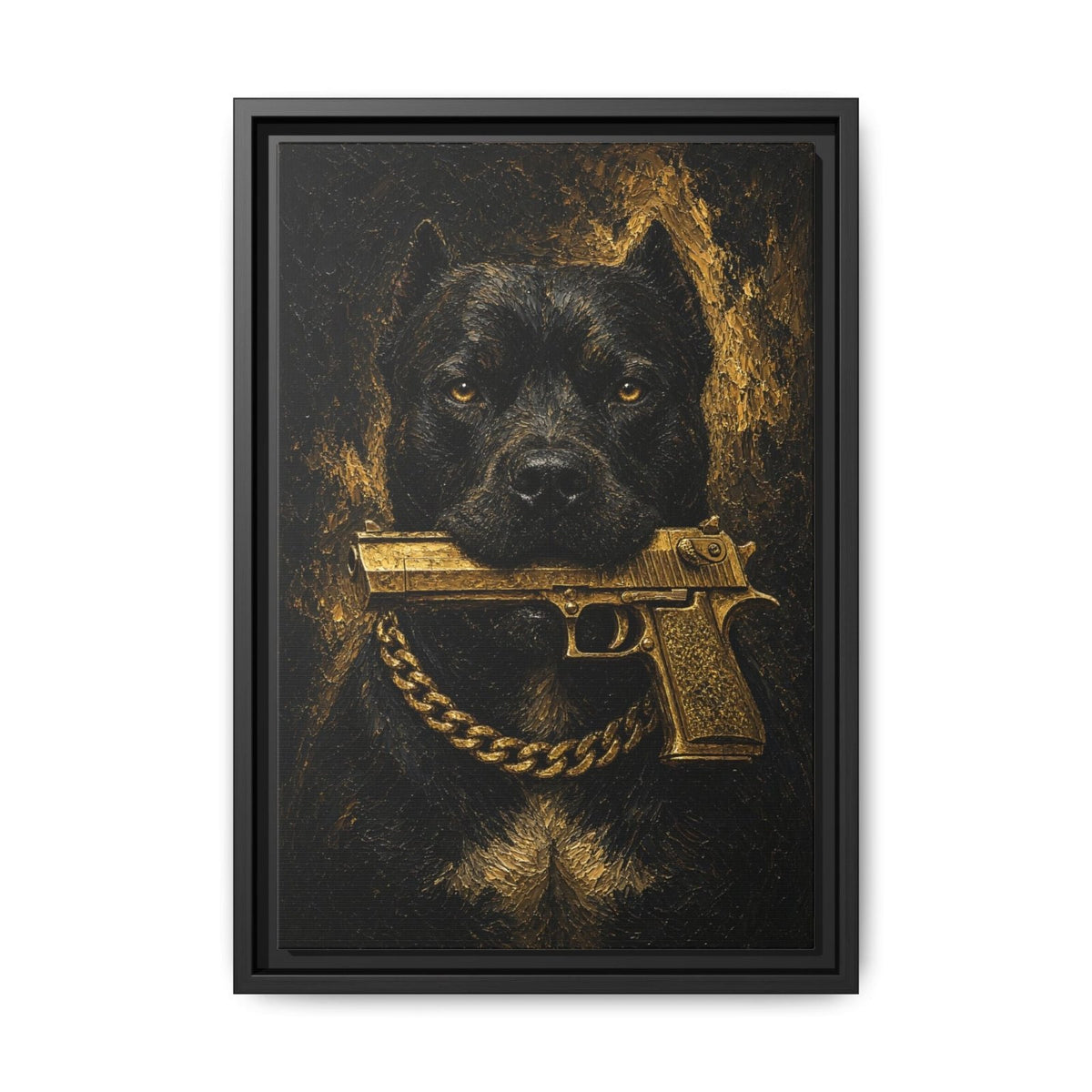 Gold Chain Pitbull | Dark Portrait Framed Canvas