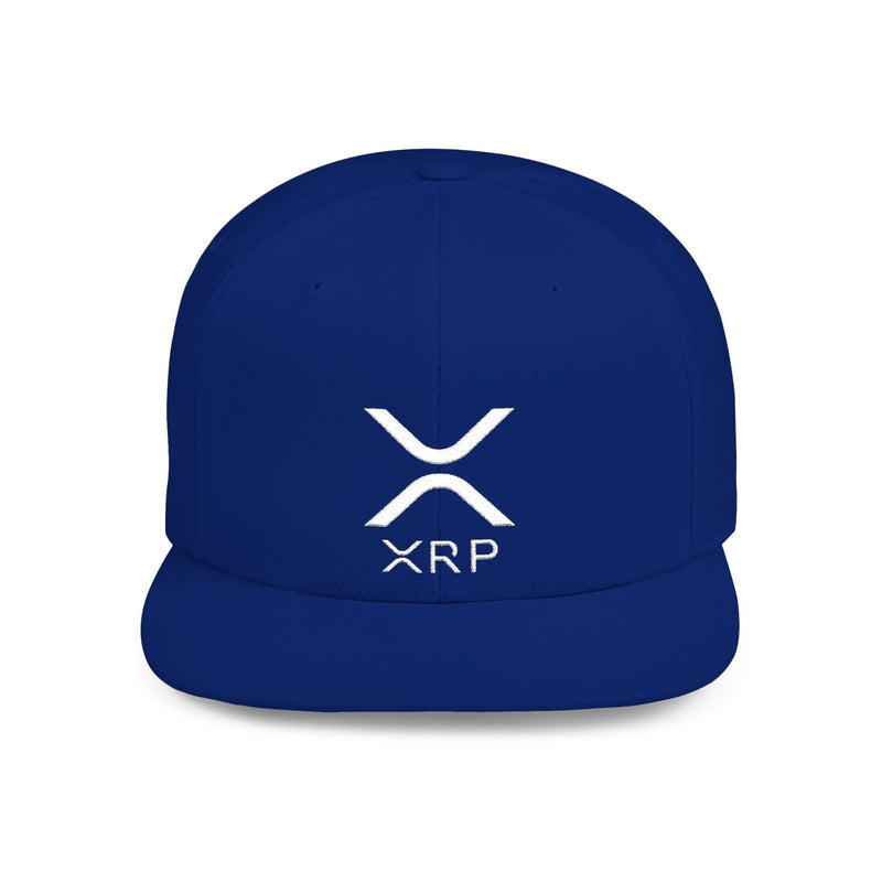 Flat bill snapback cap in royal blue with white XRP logo
