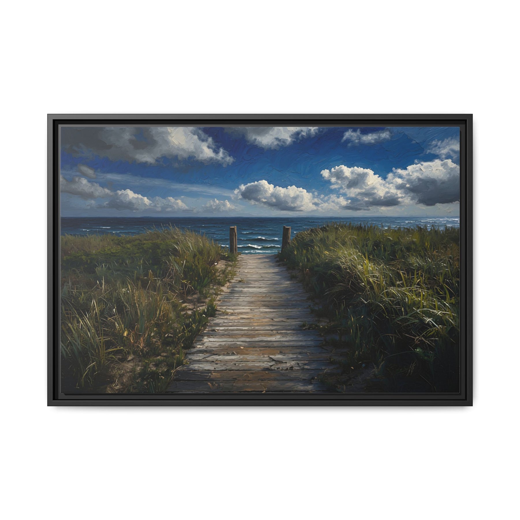 Framed Ocean View Matte Canvas — Beach Path to Ocean Seascape