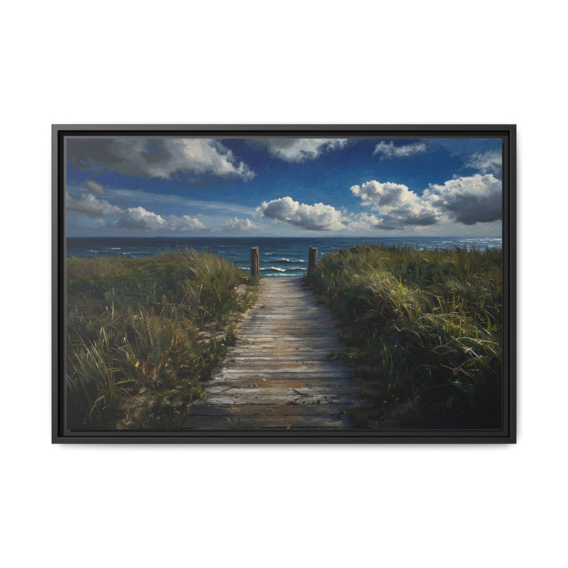 Framed Ocean View Matte Canvas — Beach Path to Ocean Seascape
