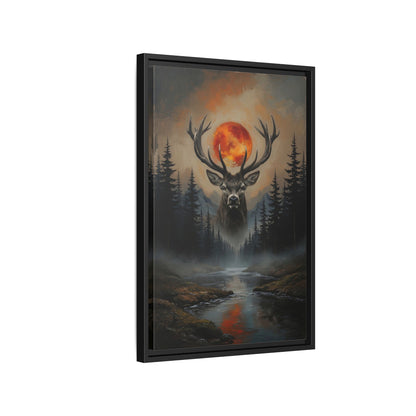Stag Silhouette with Blood Moon -  Framed Matte Canvas Art