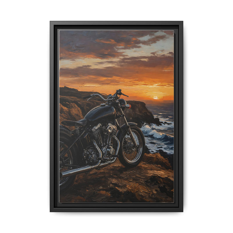Framed Motorcycle Sunset Canvas Print