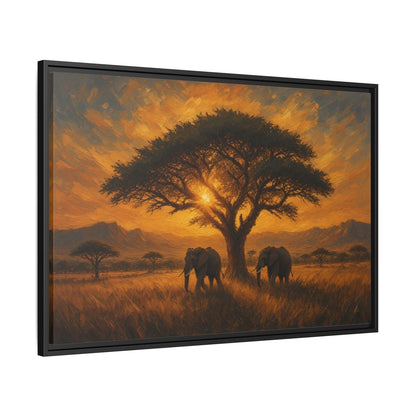 Savanna Giants | Elephant Sunset Framed Canvas