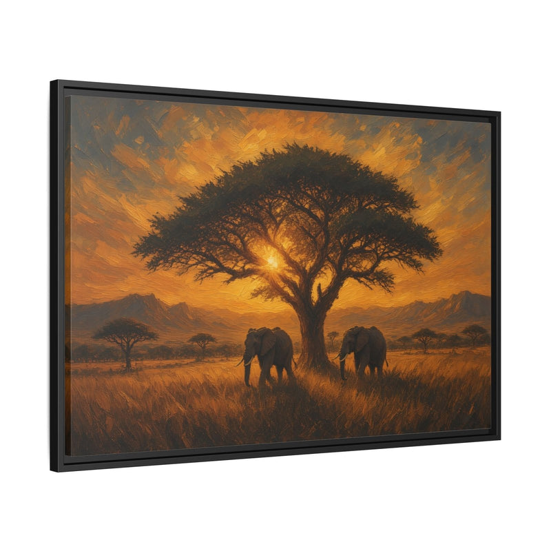 Savanna Giants | Elephant Sunset Framed Canvas
