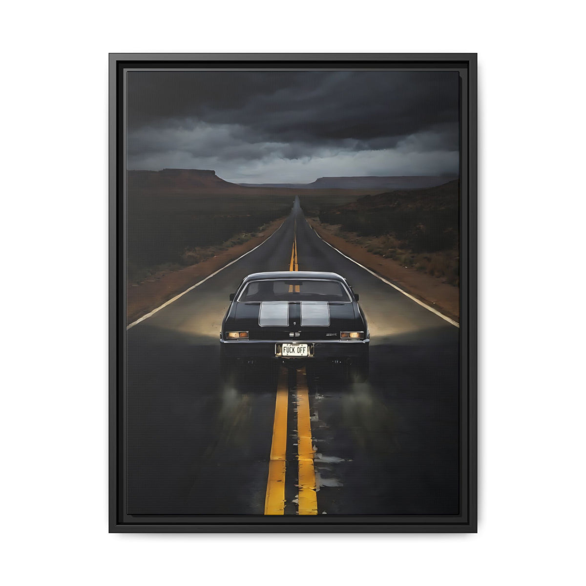 Vintage SS, Chevy,  Muscle Car Roadway "F You" On License Plate, Matte Framed Canvas