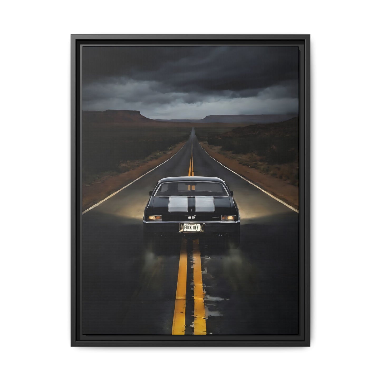 Vintage SS, Chevy,  Muscle Car Roadway "F You" On License Plate, Matte Framed Canvas
