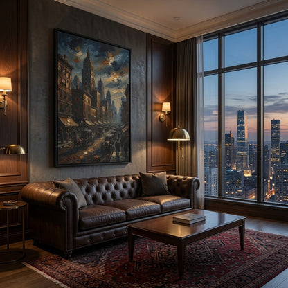 Moody 1930s Cityscape  | Framed Canvas