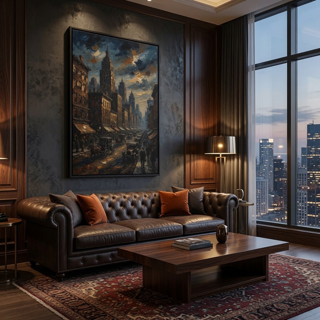 Moody 1930s Cityscape  | Framed Canvas