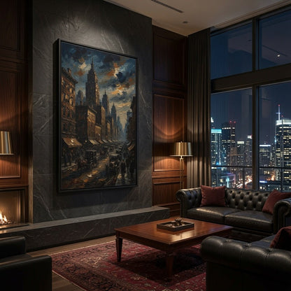 Moody 1930s Cityscape  | Framed Canvas