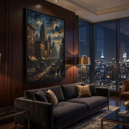 Moody 1930s Cityscape  | Framed Canvas