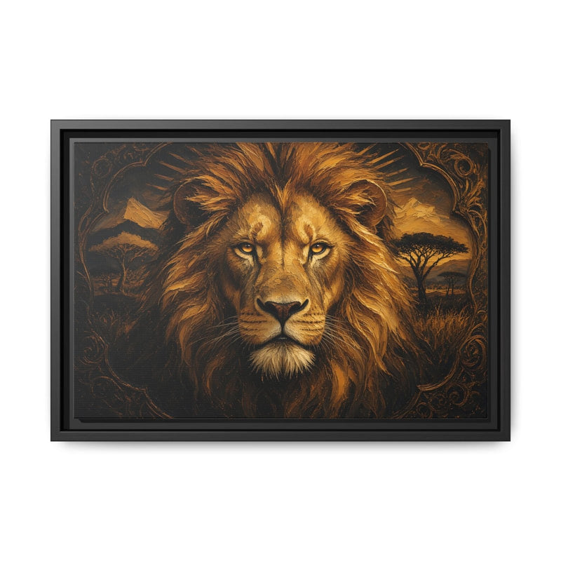 Golden King | Framed Lion Portrait Canvas