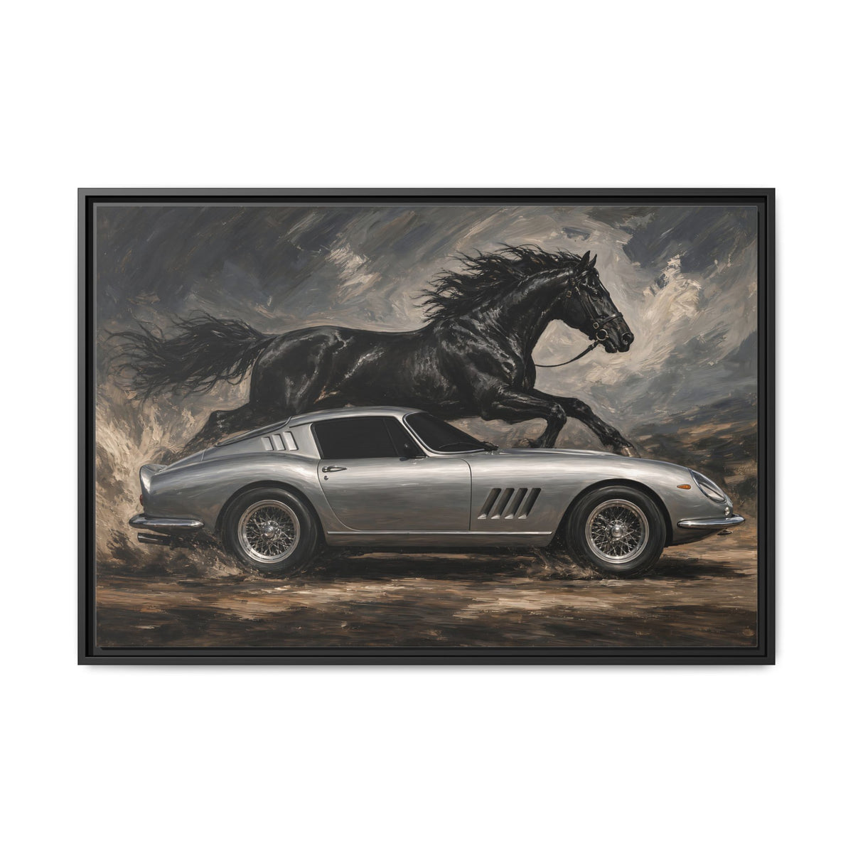 Horsepower | Vintage Sports Car & Stallion Framed Canvas