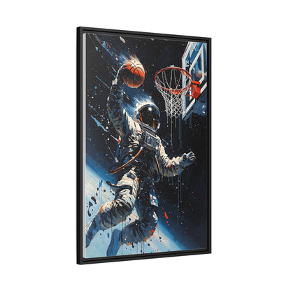 Basketball - Space Astronaut Dunking -| Framed Matte Canvas Wall Art